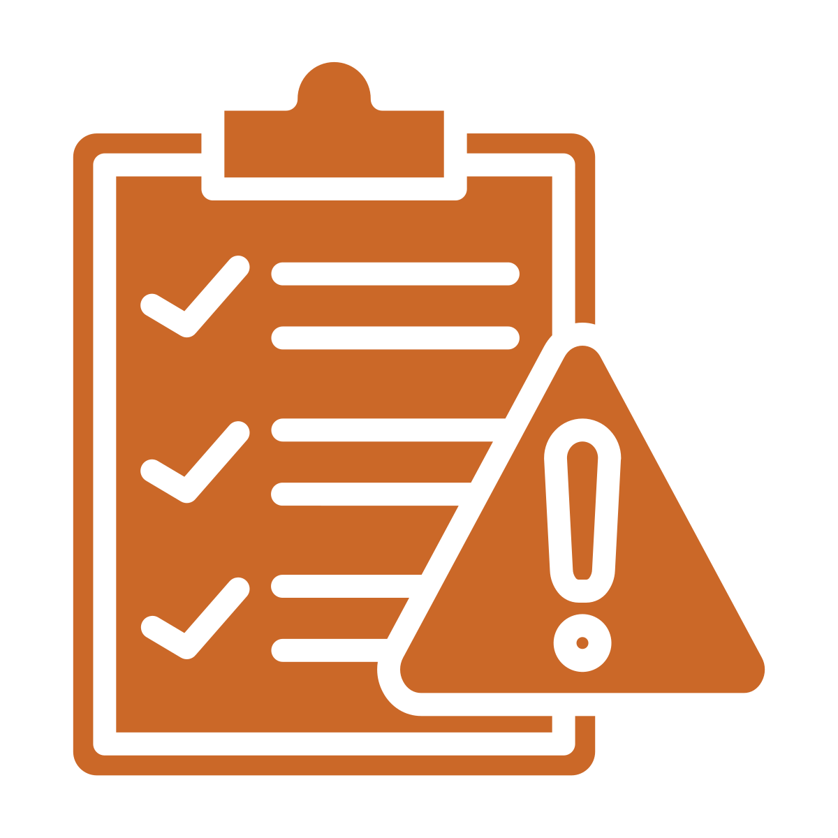 Icon: a checklist clipboard marked with a warning triangle