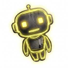 A small robot outlined in glowing yellow.